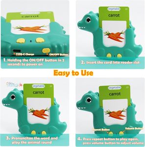 Juguetes Educativos Sensoriales Interactivos <span class=keywords><strong>para</strong></span> Hablantes de <span class=keywords><strong>Inglés</strong></span>, 224 Tarjetas de Palabras Comunes Multilingües, Máquinas de Aprendizaje con Batería - Product Image 3