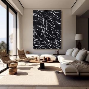 Art mural neutre, art mural 3D, art mural vertical noir abstrait minimaliste contemporain Wabi Sabi pour la décoration de la maison et la galerie - Product Image 1