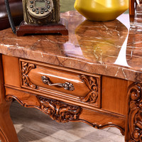 Table d'angle de style européen, cadre en chêne, bois massif sculpté, table d'appoint/téléphone carrée, petite table carrée de style antique américain avec tiroirs
