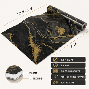 Su Geçirmez Mermer Duvar Çıkartması Kendinden Yapışkanlı Siyah Altın Yüksek Parlaklık İç Mekan Dekoratif Duvar İçin - Product Image 4