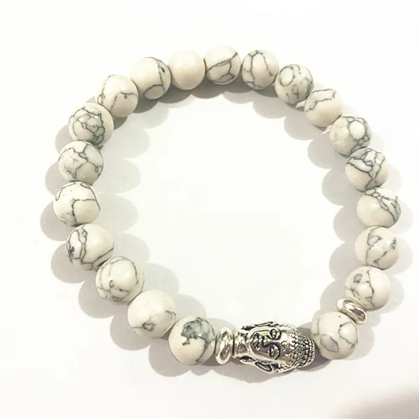 Pulsera de ágata elástica para hombre, brazalete con piedras de buda, color blanco turquesa