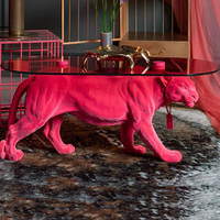 Luxuriöser High-End Couchtisch mit Tiermotiv-Design, Abgerundeten Ecken und Glasplatte, Leopardenform-Basis BTCT036 für Wohnzimmer oder Flur