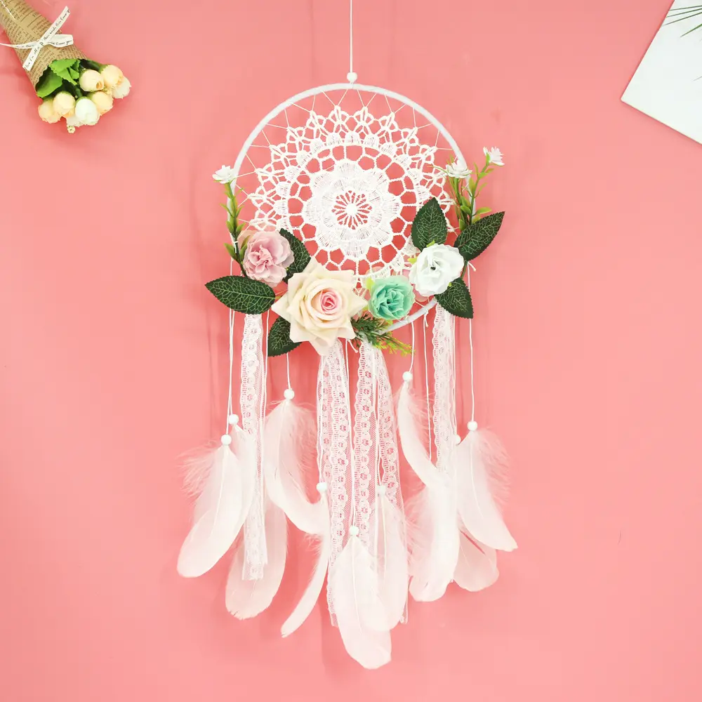 Cô Gái Tim Dream Catcher Quốc Gia Lông Đồ Trang Trí Ren Ruy Băng Lông Bọc Đèn Cô Gái Phòng Trang Trí Dreamcatcher