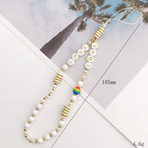 2025 nouveau multicolore Anti-perte étui de téléphone portable corde à la main polymère argile breloque perles porte-clés lanière de téléphone portable pour les femmes - Product Image 4