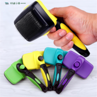 Brosse démêlante autonettoyante OEM en gros pour animaux de compagnie avec logo personnalisé, pour chiens, chats et petits animaux