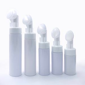 Bouteille à pompe moussante noire et blanche 100ml 120ml 150ml 200ml avec tête de brosses en silicone, distributeur de savon cosmétique en PET - Product Image 4