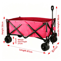 Chariot de camping pliable d'extérieur grande capacité avec frein et roues tout-terrain pour la plage, le jardin et les pique-niques
