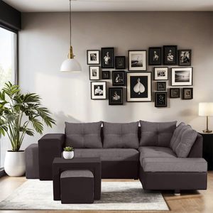 Dareko moderno divano componibile componibile Set 5 pezzi include petto (grigio) tessuto spugna riempimento per un piccolo spazio contemporaneo - Product Image 1