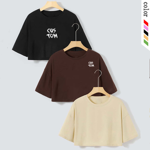 Mode 2025 surdimensionné goutte épaule <span class=keywords><strong>haut</strong></span> court imprimé personnalisé T-Shirt à manches courtes pour femmes pour Y2K <span class=keywords><strong>Streetwear</strong></span> - Product Image 1