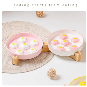 Tigelas para Animais de Estimação Jiale Modernas de Cerâmica Pintadas à Mão com Padrão Floral, Formato Arredondado, Suporte de Bambu, para Cães e Gatos, Comedouro Lento, Duráveis, Atacado - Product Image 5