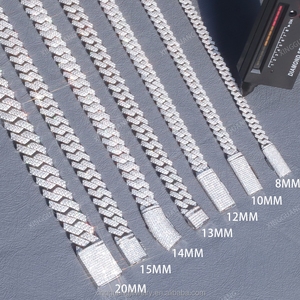 En stock Bijoux fins en argent sterling 925 avec diamants Moissanite VVS, chaîne cubaine entièrement sertie de 8 à 15 mm, bracelet cubain pour hommes et femmes - Product Image 1