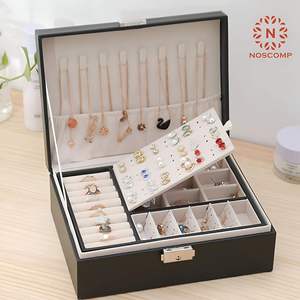 Boîte de rangement pour bijoux en cuir avec plusieurs compartiments, pour colliers, boucles d'oreilles et bagues - Product Image 2
