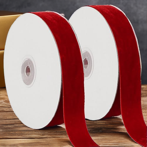 Ruban en velours rouge en gros, bobine de 100 yards, tissé floral, écologique, durable, pour emballage cadeau de Noël et projets DIY - Product Image 2