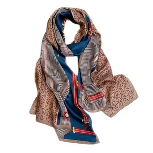 100% foulard en soie longue légère sérigraphie châle Wrap femmes foulards