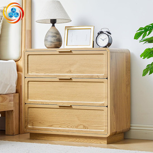 Contemporary 3-Drawer Wood Nightstand, Multiple Finishes Available, <b>Rounded</b> Corner <b>Bedside</b> <b>Table</b> with Gold Handles for Bedroom - Product Image 4
