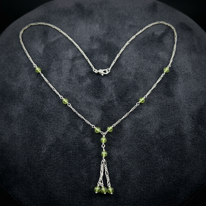 Collier lariat en argent 925 pour femme avec pendentif en cristal vert, chaîne perlée, design croix vintage, pierre naturelle, mariage - Product Image 3