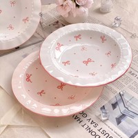 Roze parel vlinderdas design eco-vriendelijke sprookjesachtige afternoon tea cake bord gebak 8,5 inch porseleinen bord