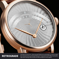 Montre personnalisée OEM avec logo, montre mécanique haut de gamme, mouvement automatique SW200, complication rétrograde, calendrier, cadran guilloché