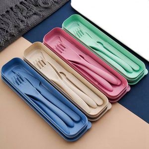 <b>Reusable</b> Travel Utensils Set with Case, 4 Sets Wheat <b>Straw</b> Portable Knife Fork Spoons Tableware, Eco-Friendly BPA Free - Product Image 1