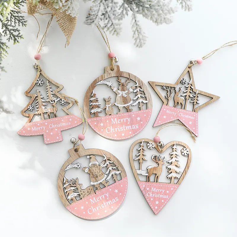 Pendentif de noël en bois pour arbre de noël, fournitures de fête de nouvel an, ornement suspendu