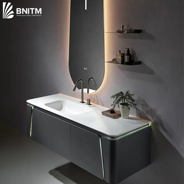 BNITM יוקרה אסלת כיור ארון מותאם אישית מוצר LED אור מראה מגע חיישן מתג יהירות אמבטיה כיור סט
