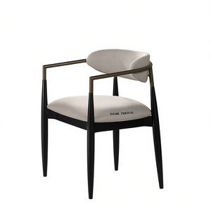 Poltrona beige e nera con schienale aperto e gambe in legno, sedia da soggiorno in stile moderno metà secolo - Product Image 1