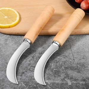 Cuchillo Multifuncional para Frutas, Herramienta para Cortar Jaca y Cebollín, Cuchillo de Acero Inoxidable con Mango de Madera y Hoja Curva Pequeña para Salchichas y Plátanos - Product Image 1