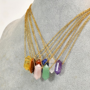 Colar de Pedra Natural com Coluna Hexagonal de Ponta Dupla, Ferramenta de Energia de Cristal com 6 Facetas, Cordão Ajustável Unissex - Product Image 4