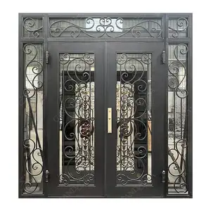 Grandsea, decoración elegante, puerta de entrada frontal de hierro fundido, puerta de seguridad doble de clase alta, puerta frontal Exterior de hierro forjado