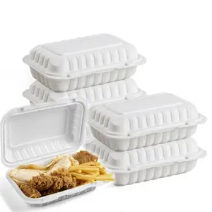 白色坚固的热成型MFPP矿物填充塑料PP翻盖外卖盒快餐一次性铰接外卖食品容器