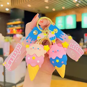 도매 만화 어린이 고무 3D 인형 장난감 Kawaii 아이스크림 콘 돼지 열쇠 고리