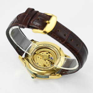 3D Dial Design <b>Couple</b> Jade <b>Watch</b> for Men and Women Leather Strap Luxury Gold Automatic Mechanical Diamond Jewelry <b>Watch</b> - Product Image 3