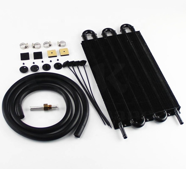 6 Row Radiator Remote Aluminum Transmission Oil Cooler + Hose / Mounting Kit