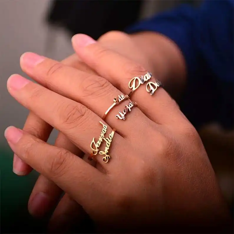 Anello con nome personalizzato di moda oro rosa argento accatastabile promessa anelli corrispondenti anelli di nozze oro 18k coppia gioielli in acciaio inox