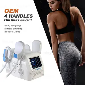 Máquina eletrônica de estimulação muscular, equipamento eletrônico de emagrecimento para escultura corporal com 4 alças, estimulação muscular, equipamento de beleza