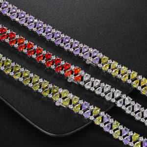 Or blanc femme rouge violet vert jaune luxe Mujer Bijouterie Tennis Bracelet bijoux couleur Zircon goutte d'eau glacée Bracelet - Product Image 6
