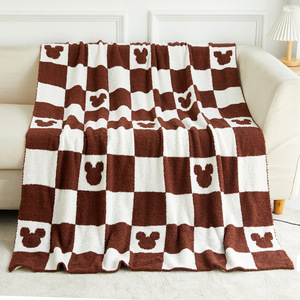 <span class=keywords><strong>Couverture</strong></span> en microfibre tricotée à damier pour bébé Mickey, 127x152cm, noire et grise, personnalisée, classe A - Product Image 6