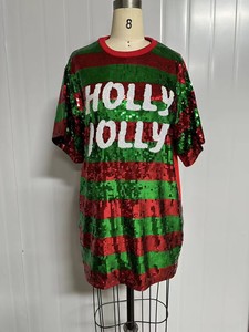 Custom Christmas Tree Holiday Candy Stick Santa <span class=keywords><strong>Holly</strong></span> Lentejuelas Jersey Lentejuelas Vestido Bling Mujer Lentejuelas Camisa al por mayor - Product Image 4