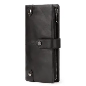 Genuine Leather Men's Wallet RFID Blocking Long Purse Coin Case Passport Cover For Mens Credit Card Holder Hasp Phone Money Bag