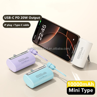 Batterie externe premium 10000 mAh avec câble Type-C intégré, charge rapide PD 20W, chargeur portable mini léger, sorties USB-C