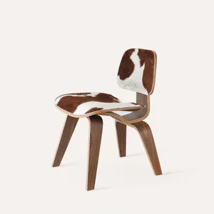 PurelyFeel kursi makan Nordic kursi sofa kayu minimalis ukir datar Italia desainer klasik tinggi kulit sapi bulu