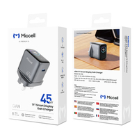 Chargeur rapide Miccell Type C 45W GaN USB C, chargeurs de téléphone avec prise UK, écran d'affichage de charge TFT, adaptateur universel haute vitesse