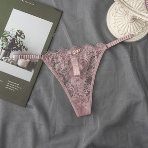 Tanga de encaje transparente para mujer con lazo, tirante fino, tiro bajo, sexy, lencería transpirable, ropa interior íntima para mujer al por mayor - Product Image 4