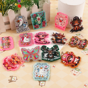 Colorful <b>Customized</b> acrylic flatback product Animal Design Flatback Badges With Floral And Text Patterns For DIY Decorations - Product Image 5