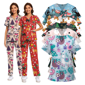 小児医療用スクラブセット ユニセックス向け病院看護師ユニフォーム 上下セット ファッション半袖ナース服 - Product Image 2