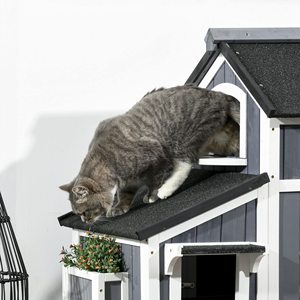 Casa de madera para gatos con techo resistente a la intemperie, carcasa de refugio para gatos al aire libre con múltiples entradas - Product Image 2