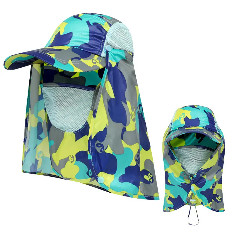 Cappello estivo da donna con sciarpa da esterno protezione solare cappello unico da uomo con cappuccio da campeggio con patta posteriore