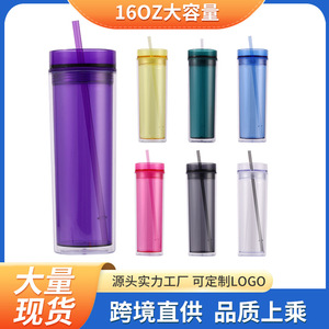 Gobelet à paille transparent à double paroi Baoman, grande capacité 16 oz, portable pour les voyages, les sports de plein air - Product Image 5