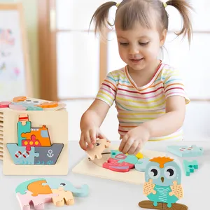 Dier Montessori Game Houten 3d Puzzels Baby Onderwijs Auto Cartoon Speelgoed Custom Creatieve Puzzel Kinderen Voor Kinderen Peuter