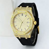 Montre automatique de luxe en moissanite ronde, pavée de diamants, étanche, bracelet sport, vente en gros, marque privée, cadeau pour homme